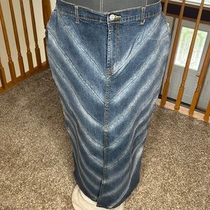 Vintage 80s vigoss maxi layered denim stretch blue Jean front split skirt 1XL